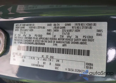 2024 Ford Escape Active z USA, uszkodzony, nr VIN 1FMCU0GN9RUB55909